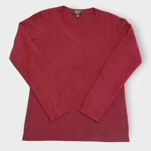 Charter Club Luxury 100% Cashmere V-neck Sweater Burgundy Womens Sz Small Cozy
